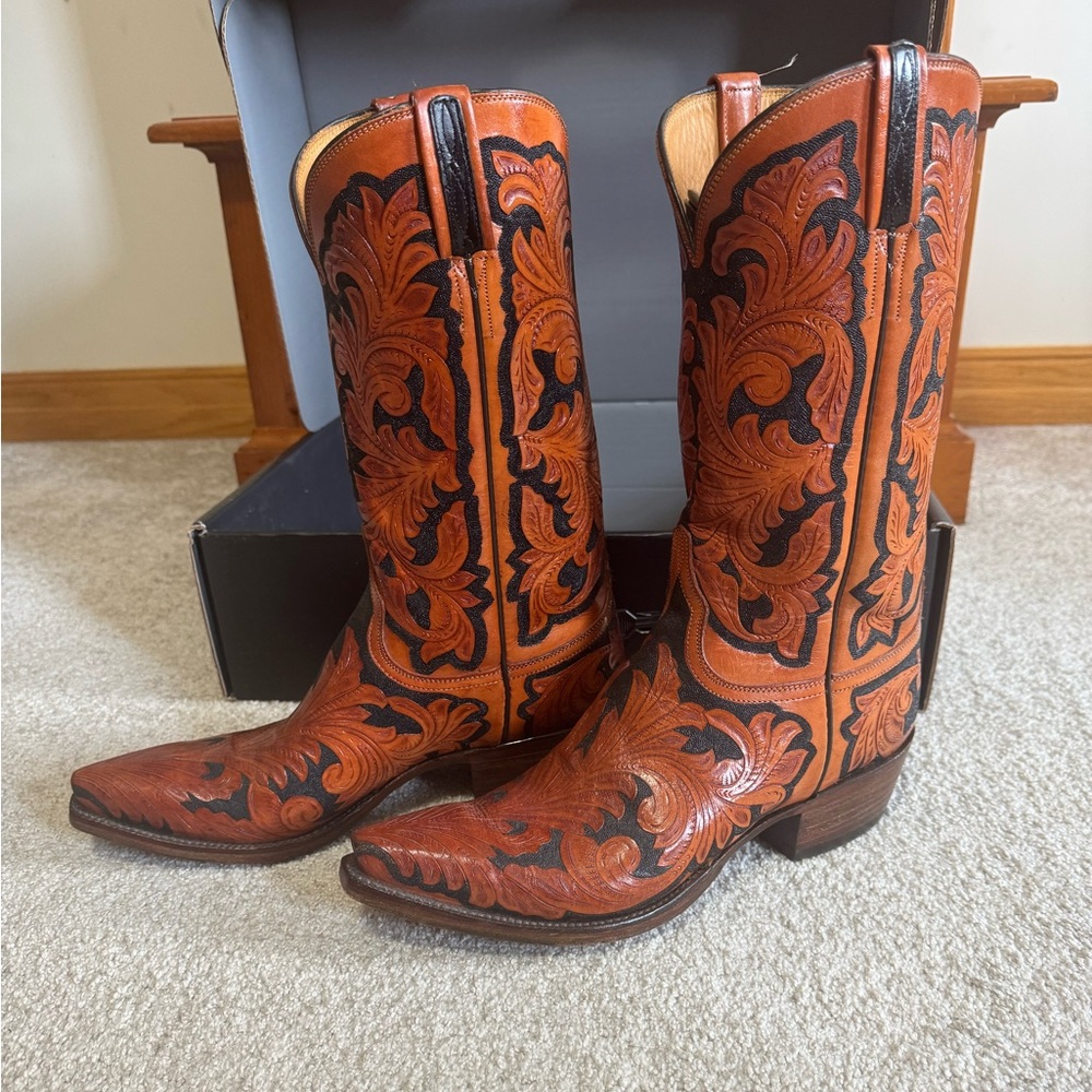 Excellent Condition Lucchese Hand Tooled Kent Cowboy Boots